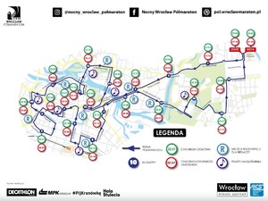 Mapa trasy przebiegu 9 Nocnego Wrocław Półmaratonu