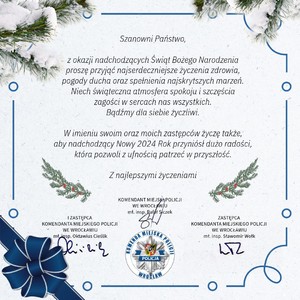 Świąteczne i noworoczne życzenia Komendanta Miejskiego Policji we Wrocławiu